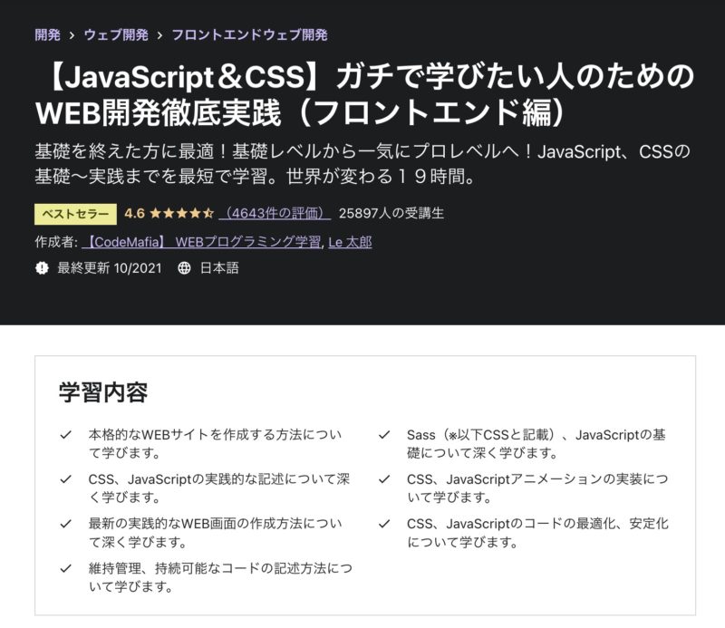 【JavaScript&CSS】ガチで学びたい人のためのweb開発徹底実践(フロントエンド編)キャプチャ
